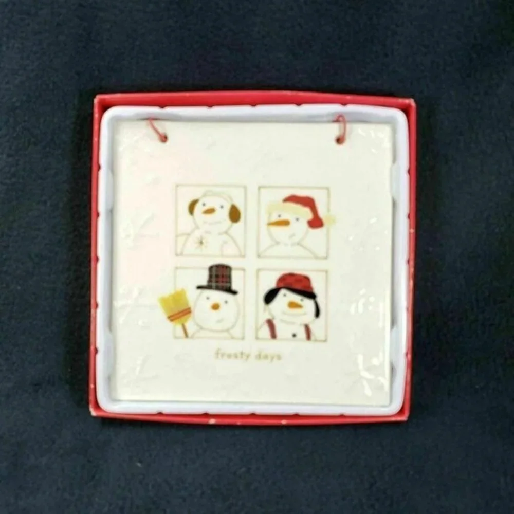 Hallmark Frosty Days Snowman Winter Ceramic Tile Wall Hanging Plaque Snowmen‎